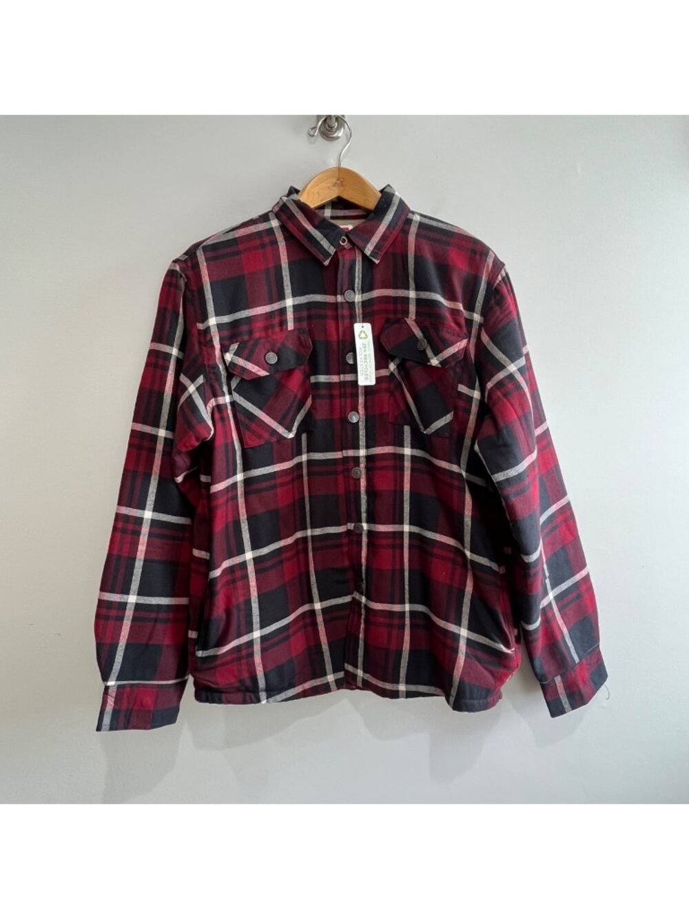 Wrangler Flannel Sherpa Lined Shirt Jacket Mens M Red Plaid Heavyweight New